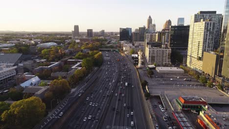 4K-60-fps-Aerial-drone-shot-over-Interstate-85-in-downtown-Atlanta