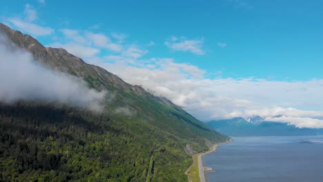4K-Drone-Video-of-Mountains-and-Shoreline-of-Chugach-State-Park-in-Alaska-During-Summer