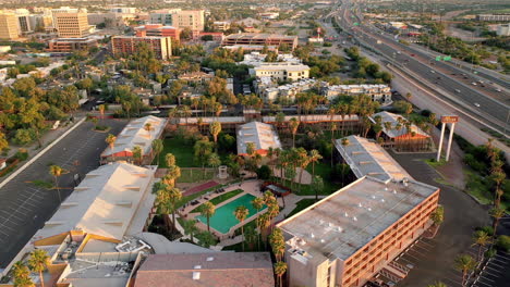 Aerial-View-Of-3-star-Hotel-With-Swimming-Pool-In-Tucson