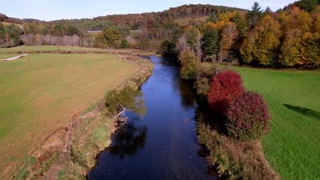 Fall-Aerials-New-River-in-Ashe-County-NC,-North-Carolina