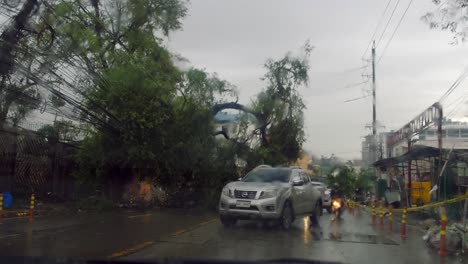 Umgestürzter-Baum-Auf-Stark-Befahrener-Straße-Auf-Den-Philippinen-Nach-Taifun-Rai