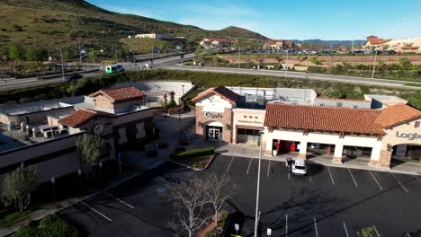 Aerial-Above-Chipotle-Mexican-Grill-Restaurant-And-Parking-Lot-In-America