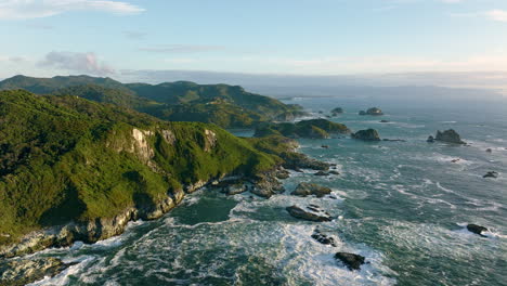 Aerial-Cinematic-View-Of-Pacific-Ocean-Coast-Of-Chiloé-Island
