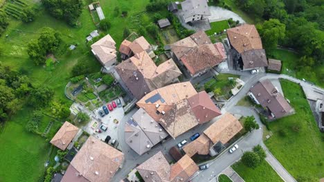 Aerial-top-down-view-of-a-small-historic-town-in-the-Italian-Alps