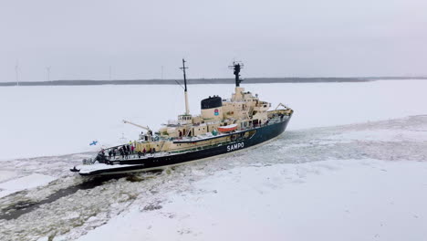 An-Icebreaker-Watercraft-Creating-Paths-In-The-Icy-Gulf-Of-Bothnia-During-Winter-Season