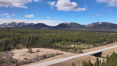 Aerial-View-Of-Highway-and-Mountains-Near-Nordegg-Alberta-Cananda