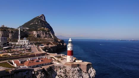 Aerial-Dolly-View-Of-Europa-Point-Lighthouse-In-Gibraltar