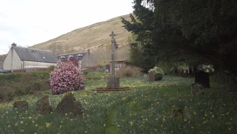 Wide-shot-of-the-old-Kilmorich-Church-cemetery-in-Cairndow