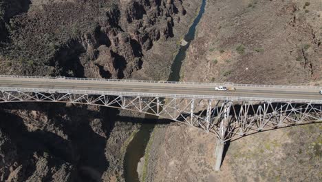 4k-drone-video-of-vehicle-driving-over-Rio-Grande-Gorge-Bridge-in-New-Mexico