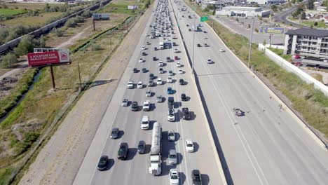 Traffic-Jam-of-Cars-Driving-on-Interstate-Freeway-in-Utah-County,-Aerial