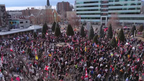Freedom-protest-crowd-Calgary-downtown-aerial-pullout