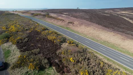 Panoramic-Moorland-And-Public-Freeway-In-North-York-Moors-National-Park,-England,-UK