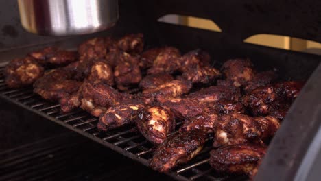 Delicious-chicken-wings-on-hot-grill-are-basted-with-BBQ-sauce