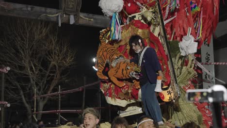 Tiger-float-for-Sagicho-Matsuri,-Mikoshi-Parade-at-Hachiman-Shrine-4k
