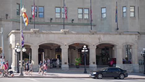Fairmont-Chateau-Laurier-in-downtown-Ottawa,-Canada-on-a-sunny-summer-day-before-Canada-Day-2022