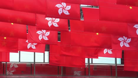 A-commuter-walks-through-a-pedestrian-bridge-as-flags-of-the-People's-Republic-of-China-and-the-Hong-Kong-SAR-are-displayed-ahead-of-July-1st-anniversary-of-Hong-Kong's-handover-to-China-in-Hong-Kong