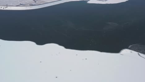 Snow-Covered-Landscape-In-Birds-Island-South-Georgia,-USA---aerial-shot