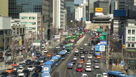 Numerous-countless-cars-in-a-traffic-jam-near-Sungnyemun-gate---Namdaemun-district-of-Seoul