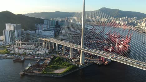 Hong-Kong-Bay-Stonecutters-Bridge-Und-Handelshafen,-Luftbild
