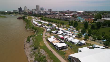 Aerial-View-of-Memphis-in-May-BBQ-Festival-in-Downtown-Memphis,-Tennessee