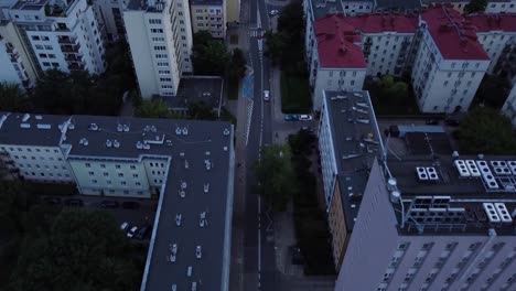 Drone-video-of-a-road-in-Mokotow,-Warsaw,-Poland