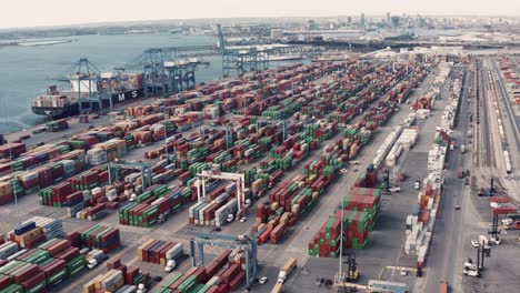Aerial-of-Stacked-cargo-containers-in-major-congested-US-shipping-port