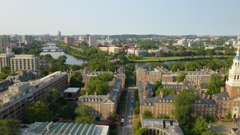 Incredible-Aerial-View-of-Cambridge,-Massachusetts-on-Summer-Day