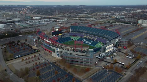 Aerial-view-around-the-Nissan-Stadium-in-gloomy-Nashville,-USA---orbit,-drone-shot