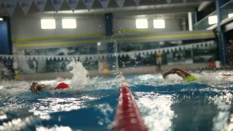 Atletas-Nadando-En-La-Piscina-En-Una-Carrera-De-Triatlón-Y-Natación