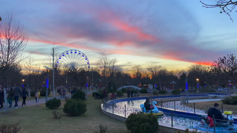 Amusement-park-at-sunset,-Bucharest-Romania