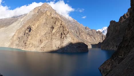 Pan-Right-Across-Of-Attabad-Lake-From-Viewpoint-On-Sunny-Clear-Day