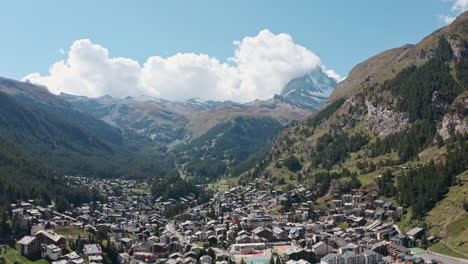 Slider-drone-shot-over-Zermatt-Switzerland-looking-towards-the-Matterhorn