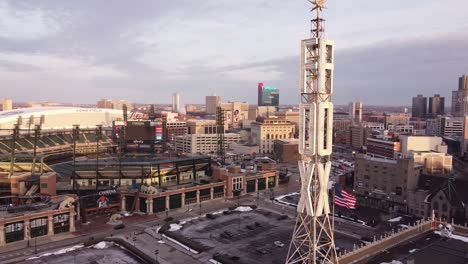Historical-Fox-Theatre-In-The-City-Centre-Of-Detroit-With-Comerica-Park-And-Ford-Field-At-Background-In-Michigan,-USA