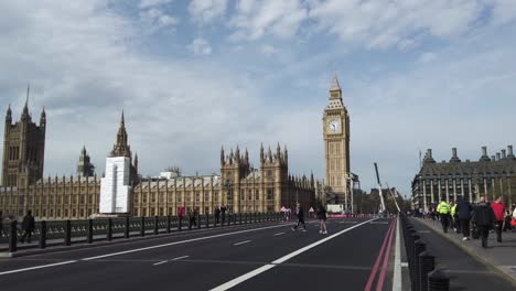 View-Of-Closed-Westminster-Bridge-With-People-Walking-Past-On-Pavement-With-Newly-Renovated-Big-Ben-In-Background-On-12-April-2022