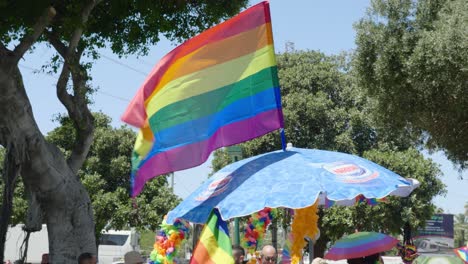 Close-up-shot-of-a-rainbow-flag-on-the-stall-of-Pride-Parade
