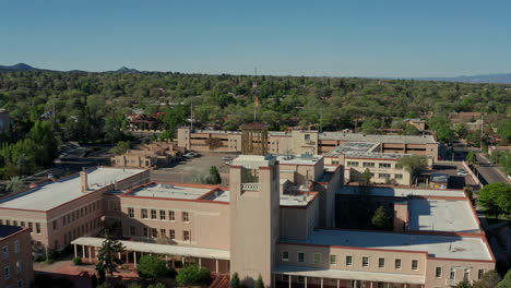 Aerial-over-Santa-Fe-administrative-buildings-Pueblo-style-architecture