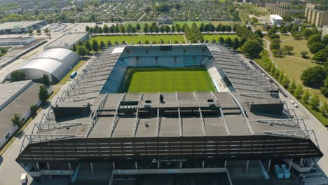 Cinematic-Drone-Flight-Above-Eleda-Stadium-in-Malmo,-Sweden