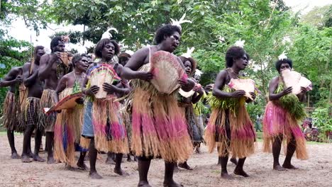 Unique-Bougainville-sing-sing-and-bamboo-band-tribal-performance-by-women-on-Bougainville-Island,-Papua-New-Guinea-at-cultural-music-festival