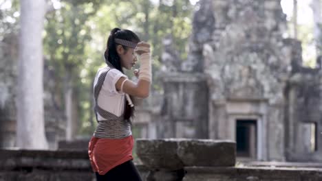 Bokator-an-ancient-martial-art,-slow-motion-of-girl-and-boy-fighting