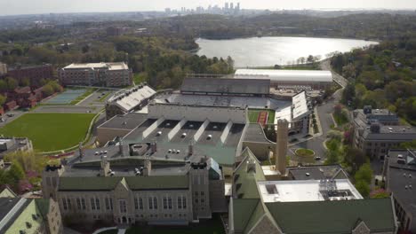 Cinematic-Aerial-View-of-Alumni-Stadium,-Home-of-the-Boston-College-Eagles