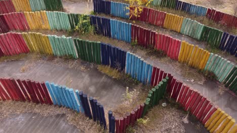 Details-of-colorful-wooden-poles-of-playground-labyrinth