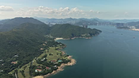 Shek-O-peninsula-in-Hong-Kong,-China,-aerial-view-on-landscape-in-Asia