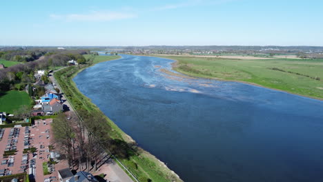 Pristine-River-Meuse,-Lanaken,-Border-Belgium-and-Netherlands-AERIAL