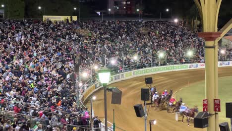 Legendary-trots-competing-on-the-track,-Queensland-Harness-Racing-presented-by-Racing-Queensland-at-Main-Arena-at-Ekka-Brisbane-Royal-Queensland-Show,-Australia
