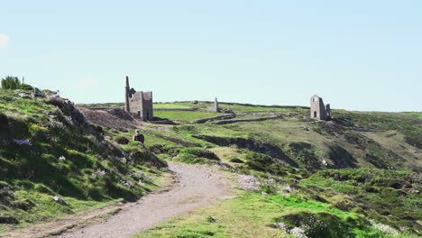 Tourist-walking-toward-the-Poldark-famous-tin-and-copper-mine-location-known-as-wheal-leisure