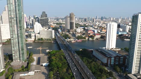 High-view-of-Saphan-Taksin,-Bangkok,-Thailand