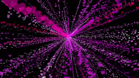 Sparks-of-hearts-in-pink,-white-and-red-coming-from-the-center-of-the-screen-in-three-dimensional-animation