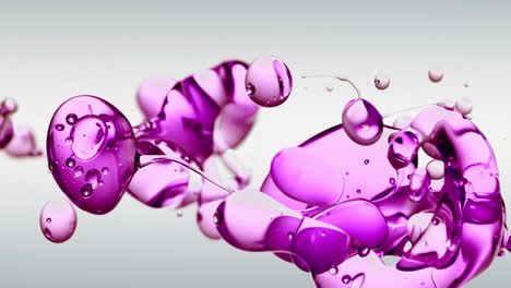 Transparente-Lila,-Rosa,-Violette-Ölblasen-Und-Flüssige-Formen-Auf-Weißem-Hintergrund-Mit-Farbverlauf