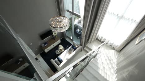 High-Ceiling-Duplex-Apartment-Decoration-From-Top-View-Showing-The-Living-Area
