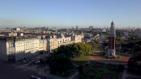 Aerial-view-of-Torre-Monumental-and-Retiro-railway-station,-Buenos-Aires